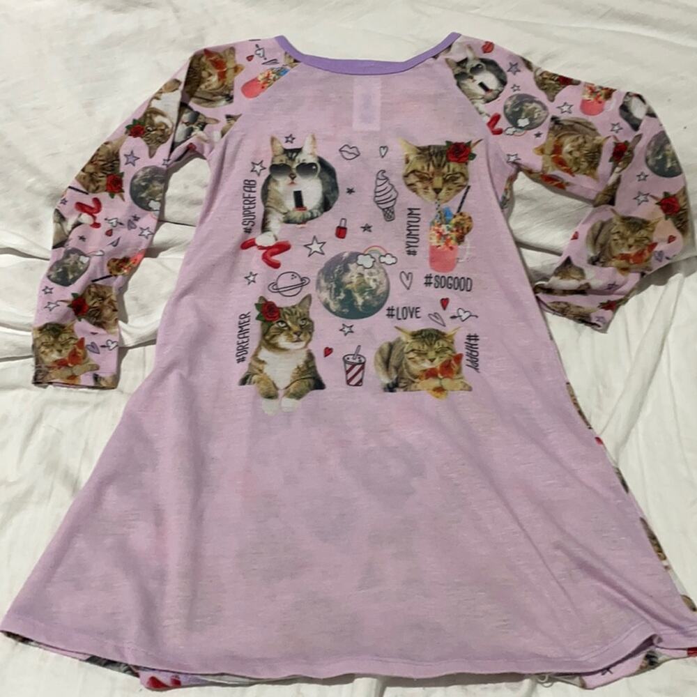 Children’s place xs 4 lavender funny cat nightgown guc